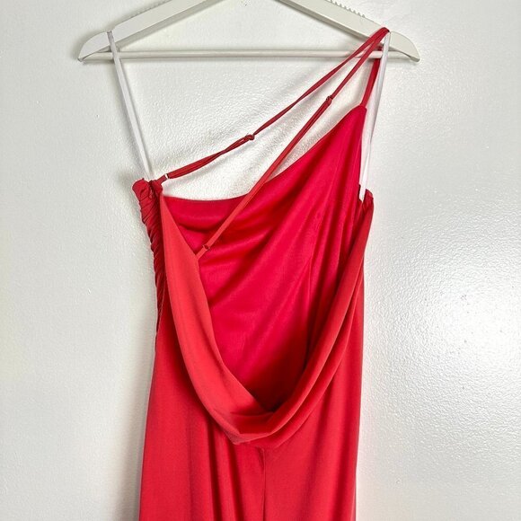 KATIE MAY Winnipeg One Shoulder Ruched Knit Gown in Coral Size Large - Picture 9 of 12